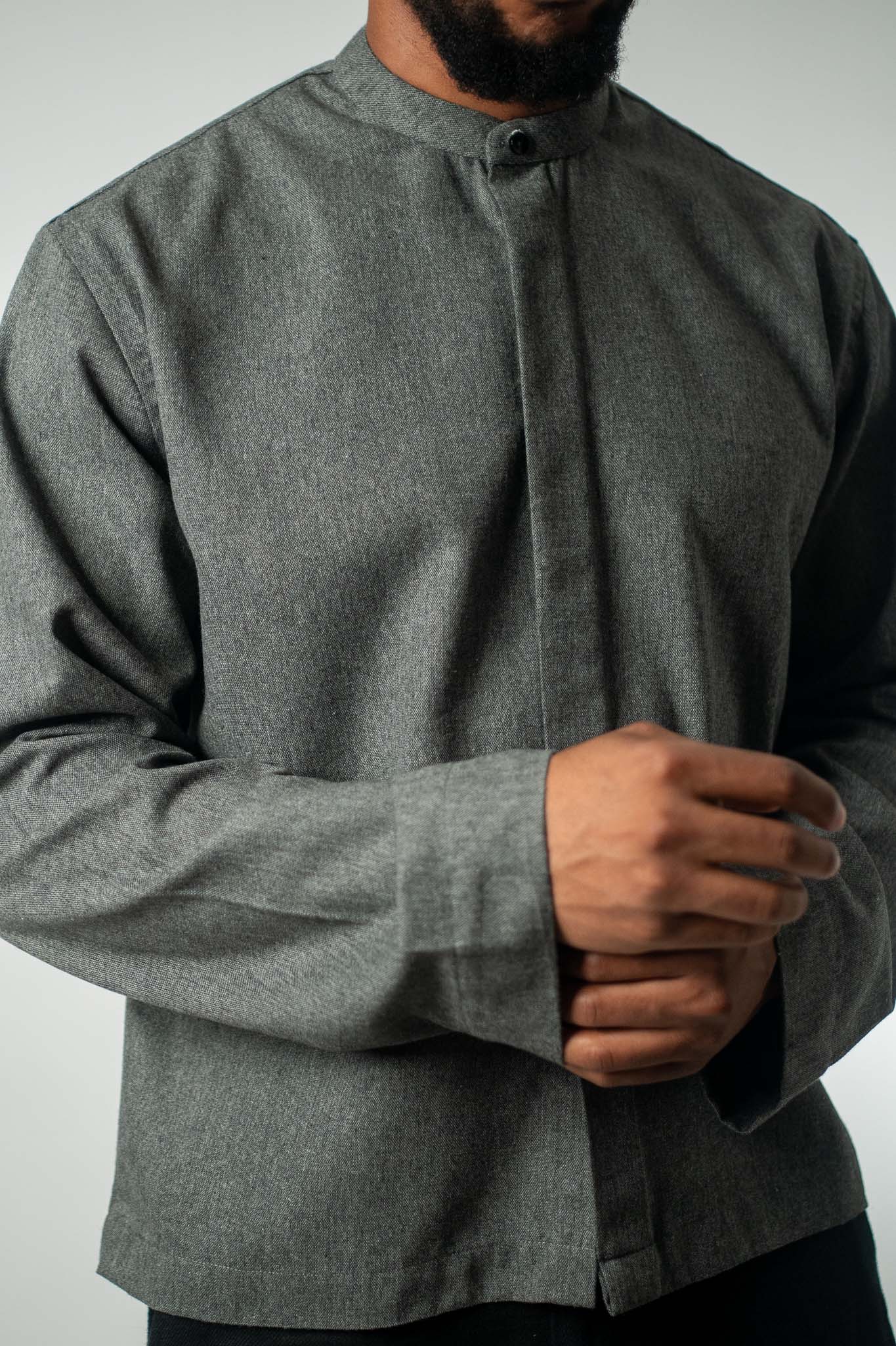 Cloudwalker Wool - Blend Band Collar Shirt - THE FEN BRAND