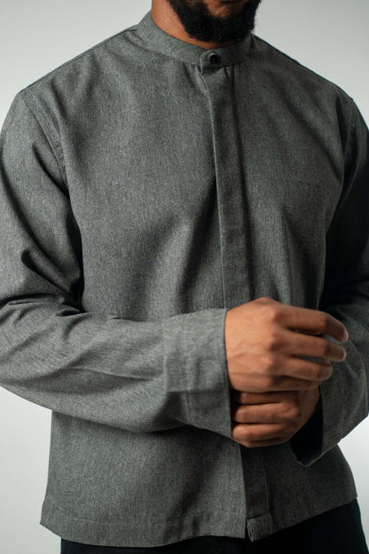 Cloudwalker Wool - Blend Band Collar Shirt - THE FEN BRAND