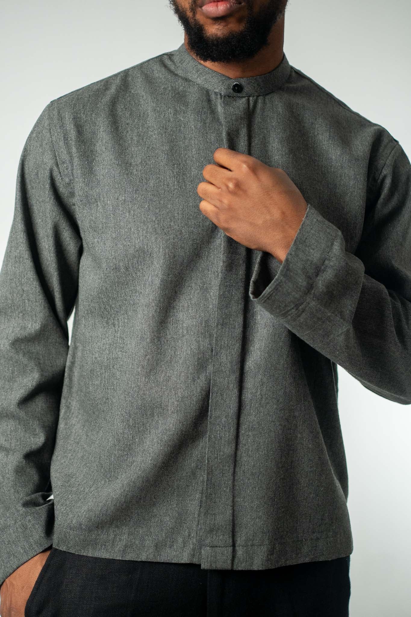 Cloudwalker Wool - Blend Band Collar Shirt - THE FEN BRAND