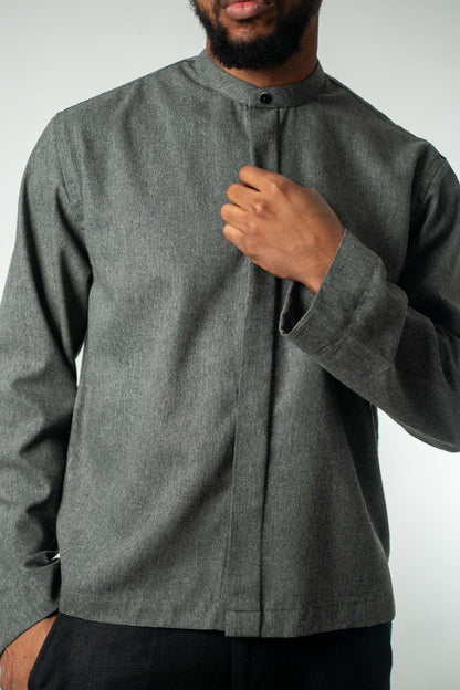 Cloudwalker Wool - Blend Band Collar Shirt - THE FEN BRAND