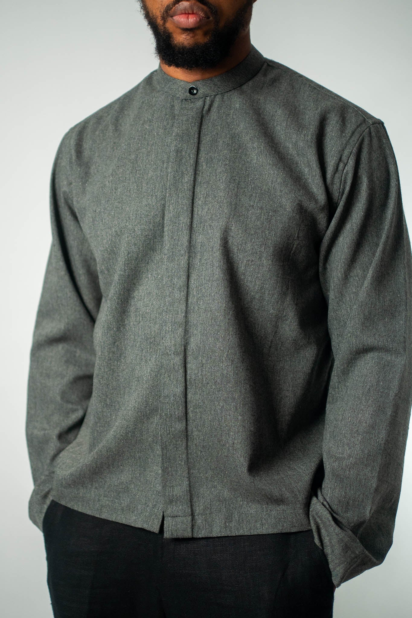 Cloudwalker Wool - Blend Band Collar Shirt - THE FEN BRAND