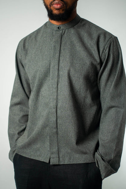 Cloudwalker Wool - Blend Band Collar Shirt - THE FEN BRAND