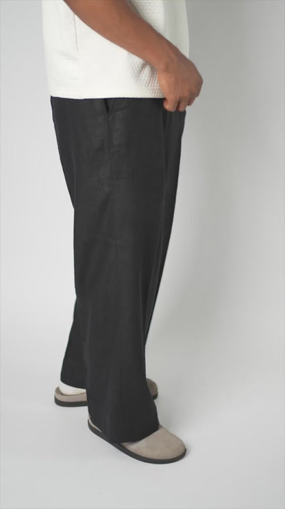 Black Linen-Blend Trouser