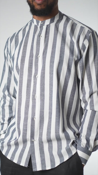 Slate Stripe Band Collar Shirt