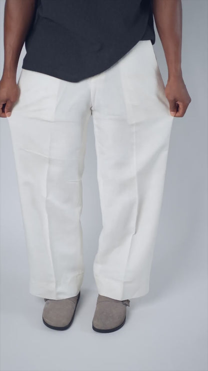 0ff-White Linen-Blend Trouser