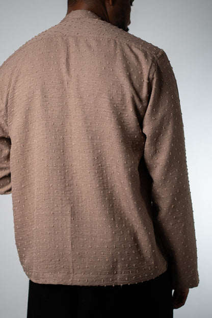 Raised Dot Mocha Band Collar Shirt - THE FEN BRAND