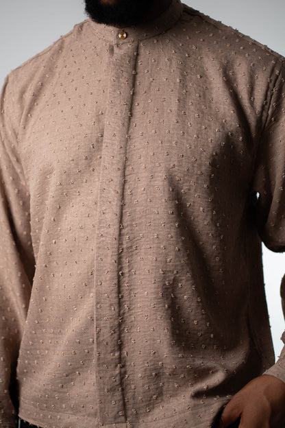 Raised Dot Mocha Band Collar Shirt - THE FEN BRAND