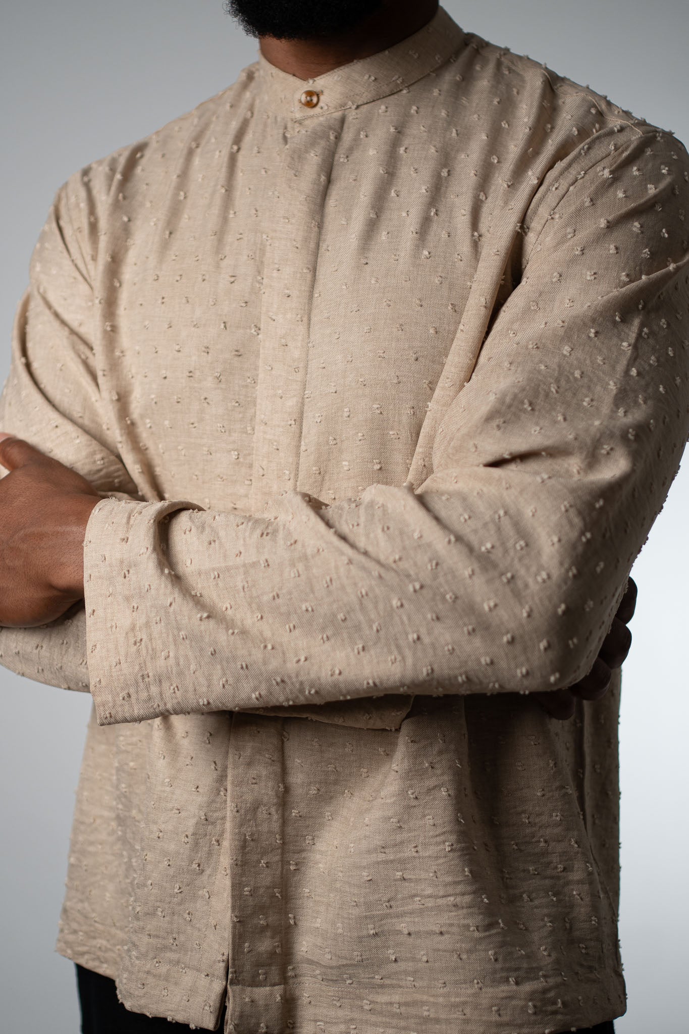 Raised Dot Sand Band Collar Shirt - THE FEN BRAND