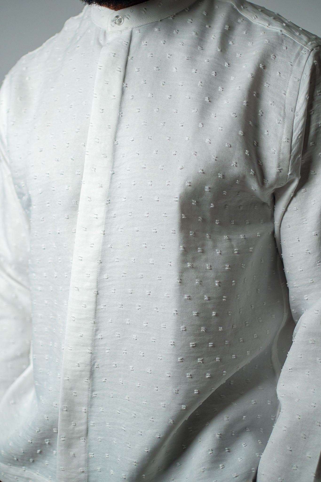 Raised Dot white Band Collar Shirt - THE FEN BRAND