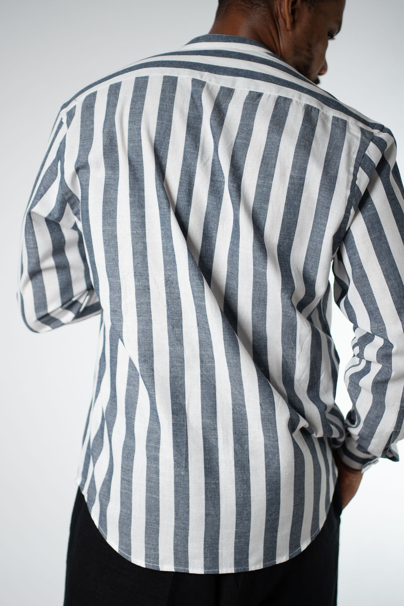 Slate Stripe Band Collar Shirt - THE FEN BRAND